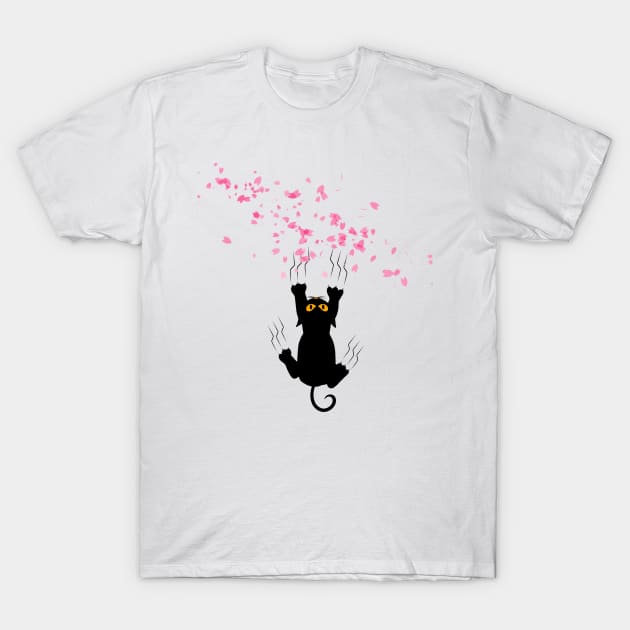 Black Cat Love Sakura T-Shirt by Karin Wright